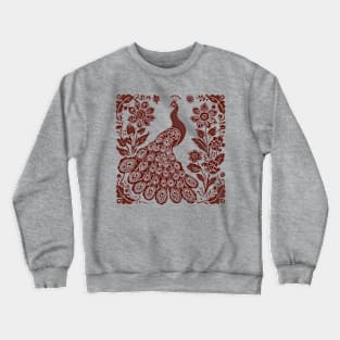 Peacock Ornament Folk Art Design, Maroon Crewneck Sweatshirt